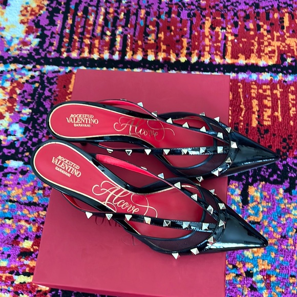 Valentino Garavani Shoes - Valentino Garavani, never worn. Trademark spiked mule, black patten leather.